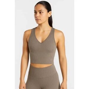 Gymshark Ribbed Sleeveless Vneck Front & Back Crop Top Sports Bra Tank Style